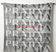 Prada Silver Gray Gradient Logo Flannel Throw Blanket IMG_2796